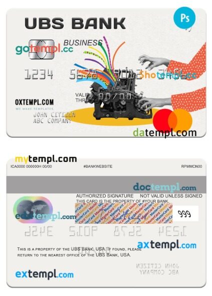 USA UBS Bank business mastercard template in PSDÂ format USA UBS Bank business mastercard template in PSDÂ format