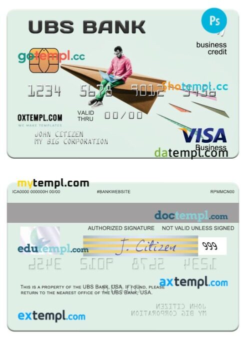 USA UBS Bank visa business credit card template in PSDÂ format USA UBS Bank visa business credit card template in PSDÂ format