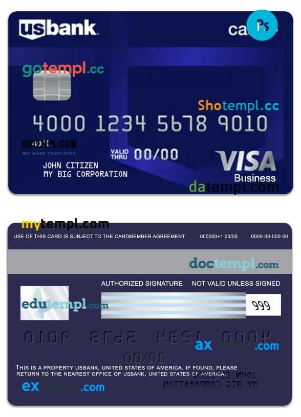 USA US Bank visa business card template in PSDÂ format USA US Bank visa business card template in PSDÂ format