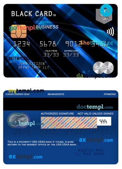 USA USAA bank business mastercard template in PSDÂ format USA USAA bank business mastercard template in PSDÂ format