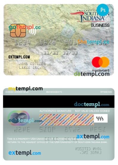 USA University of Southern Indiana bank business mastercard template in PSDÂ format USA University of Southern Indiana bank business mastercard template in PSDÂ format