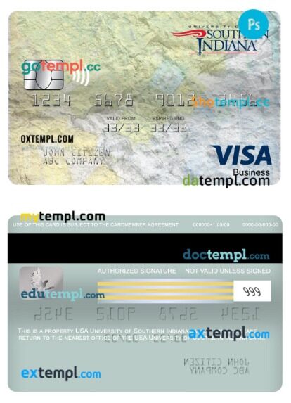 USA University of Southern Indiana bank visa business card template in PSDÂ format USA University of Southern Indiana bank visa business card template in PSDÂ format