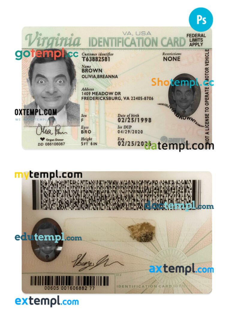 USA Virginia ID card PSD template USA Virginia ID card PSD template