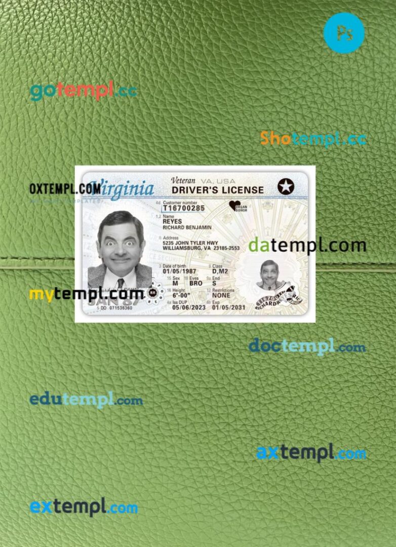 USA Virginia driving license PSD files, scan look and photographed image, 2 in 1, 2023-present