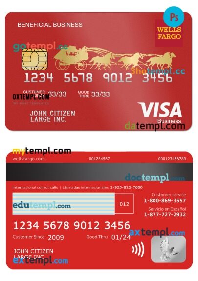 USA Wells Fargo Bank beneficial business visa card template in PSDÂ format USA Wells Fargo Bank beneficial business visa card template in PSDÂ format
