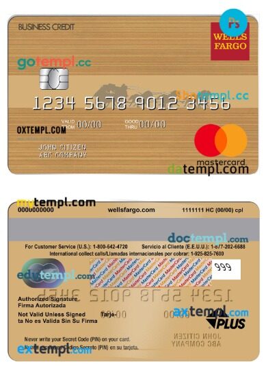 USA Wells Fargo Bank business credit mastercard template in PSDÂ format USA Wells Fargo Bank business credit mastercard template in PSDÂ format