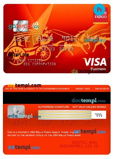 USA Wells Fargo bank visa business card template in PSDÂ format USA Wells Fargo bank visa business card template in PSDÂ format