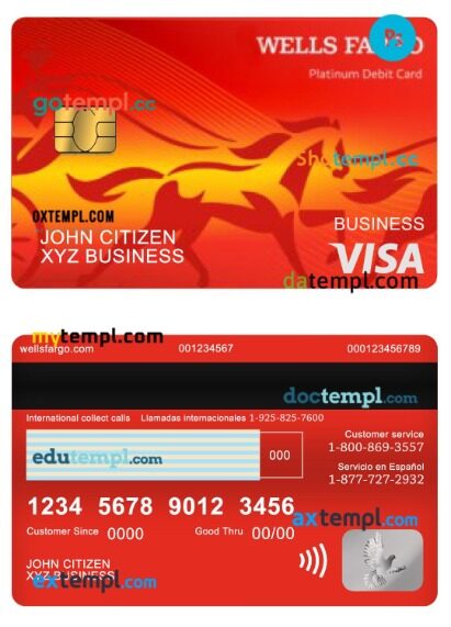 USA Wells Fargo bank visa platinum business debit card template in PSDÂ format USA Wells Fargo bank visa platinum business debit card template in PSDÂ format
