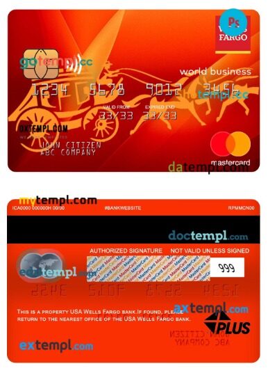 USA Wells Fargo bank world business mastercard template in PSDÂ format USA Wells Fargo bank world business mastercard template in PSDÂ format