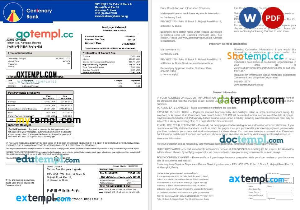 Uganda Centenary bank mortgage statement in Word and PDF formats Uganda Centenary bank mortgage statement in Word and PDF formats