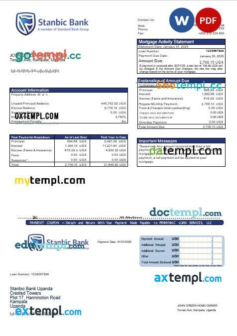 Uganda Stanbic bank mortgage statement in Word and PDF formats Uganda Stanbic bank mortgage statement in Word and PDF formats