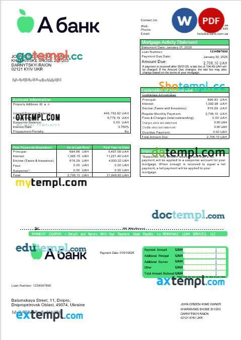 Ukraine A-Bank mortgage statement in Word and PDF formats Ukraine A-Bank mortgage statement in Word and PDF formats