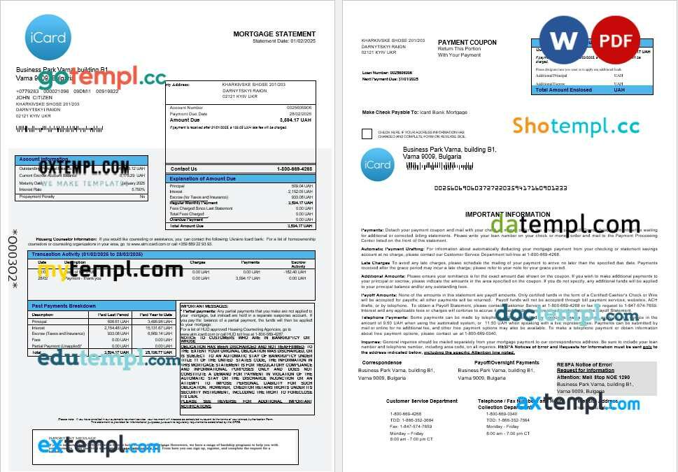 Ukraine Icard bank mortgage statement in Word and PDF formats Ukraine Icard bank mortgage statement in Word and PDF formats