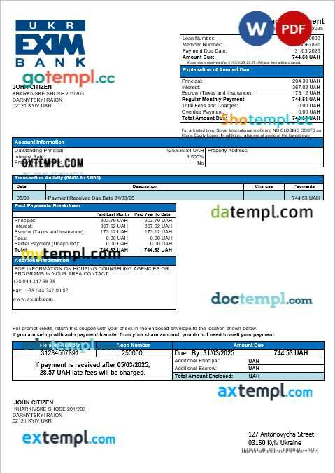 Ukraine Ukreximbank bank mortgage statement in Word and PDF formats Ukraine Ukreximbank bank mortgage statement in Word and PDF formats