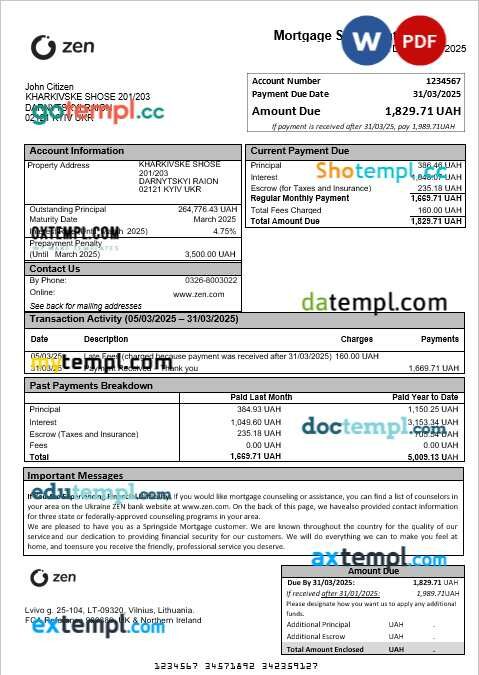 Ukraine ZEN mortgage statement in Word and PDF formats Ukraine ZEN mortgage statement in Word and PDF formats