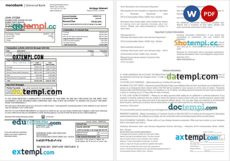 Ukraine Monobank bank mortgage statement in Word and PDF formats Ukraine Monobank bank mortgage statement in Word and PDF formats