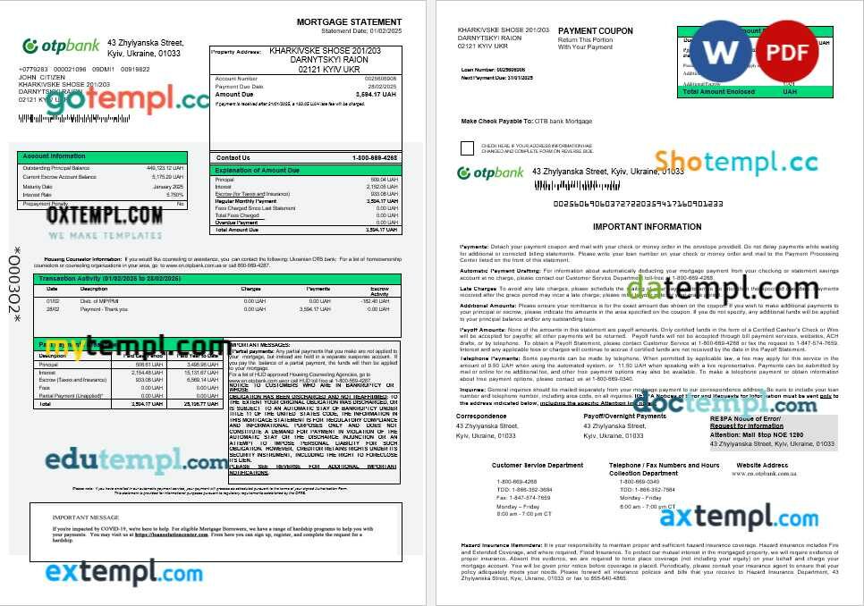 Ukraine OTP bank mortgage statement in Word and PDF formats Ukraine OTP bank mortgage statement in Word and PDF formats