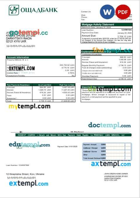 Ukraine Oshadbank mortgage statement in Word and PDF formats Ukraine Oshadbank mortgage statement in Word and PDF formats