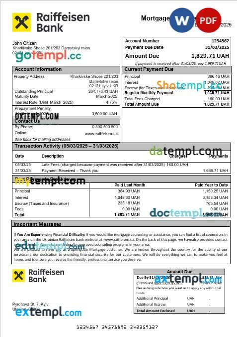 Ukraine Raiffeisen Bank mortgage statement in Word and PDF formats Ukraine Raiffeisen Bank mortgage statement in Word and PDF formats