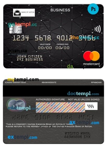 United Kingdom Bank of Aston business mastercard template in PSDÂ format United Kingdom Bank of Aston business mastercard template in PSDÂ format