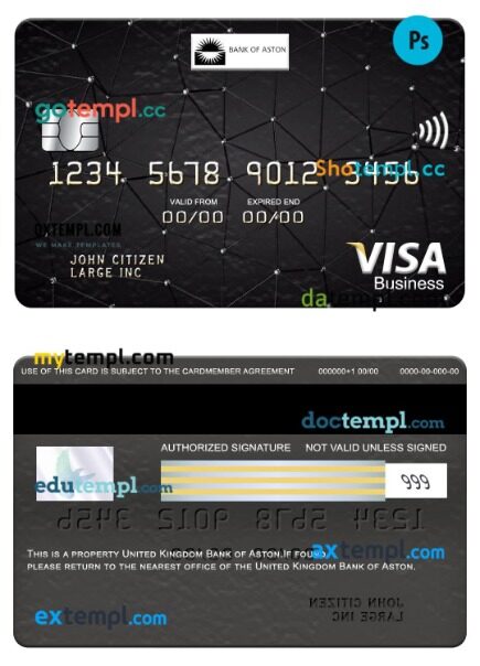 United Kingdom Bank of Aston visa business card template in PSDÂ format United Kingdom Bank of Aston visa business card template in PSDÂ format