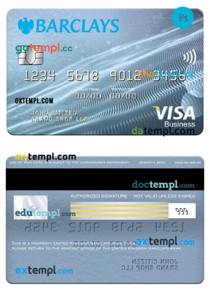 United Kingdom Barclays bank visa business card template in PSDÂ format United Kingdom Barclays bank visa business card template in PSDÂ format