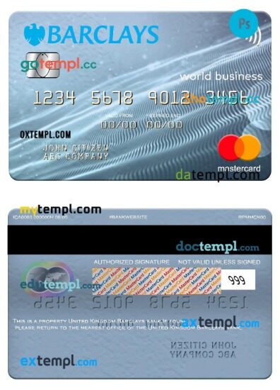 United Kingdom Barclays bank world business mastercard template in PSDÂ format United Kingdom Barclays bank world business mastercard template in PSDÂ format