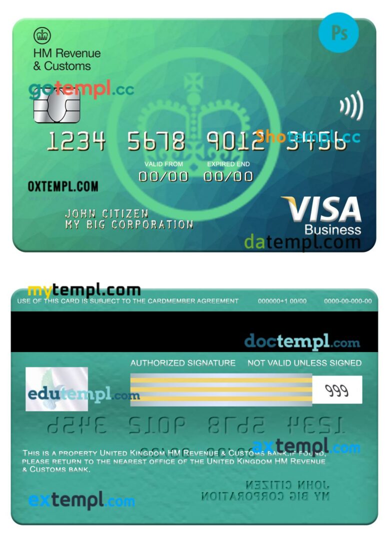 United Kingdom HM Revenue & Customs bank visa business card template in PSDÂ format United Kingdom HM Revenue & Customs bank visa business card template in PSDÂ format