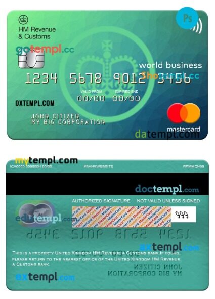 United Kingdom HM Revenue & Customs bank world business mastercard template in PSDÂ format United Kingdom HM Revenue & Customs bank world business mastercard template in PSDÂ format