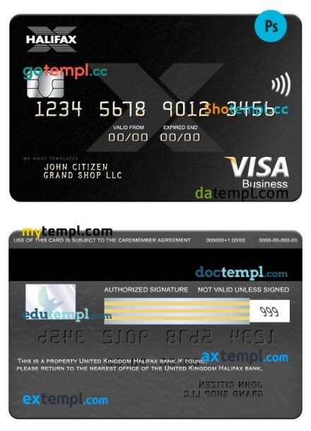 United Kingdom Halifax bank visa business card template in PSDÂ format United Kingdom Halifax bank visa business card template in PSDÂ format