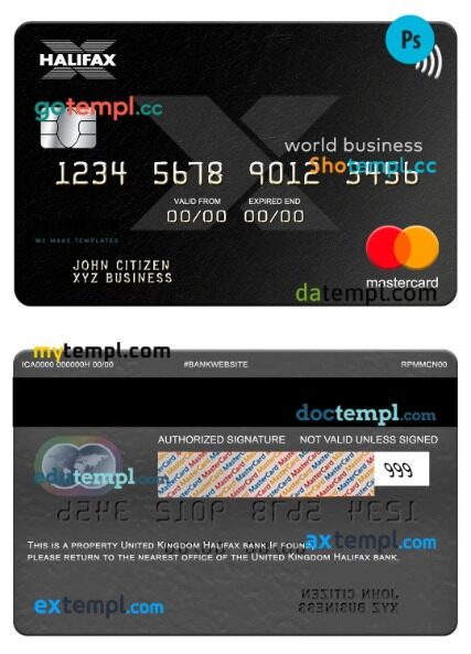 United Kingdom Halifax bank world business mastercard template in PSDÂ format United Kingdom Halifax bank world business mastercard template in PSDÂ format