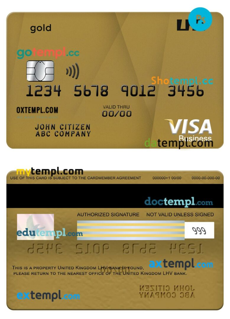 United Kingdom LHV bank visa gold business card template in PSDÂ format United Kingdom LHV bank visa gold business card template in PSDÂ format