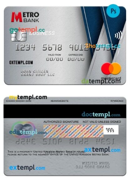 United Kingdom Metro Bank business mastercard template in PSDÂ format United Kingdom Metro Bank business mastercard template in PSDÂ format