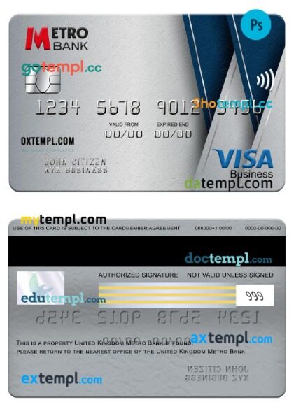 United Kingdom Metro Bank visa business card template in PSDÂ format United Kingdom Metro Bank visa business card template in PSDÂ format