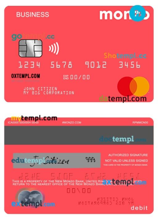 United Kingdom Monzo bank business debit mastercard template in PSDÂ format United Kingdom Monzo bank business debit mastercard template in PSDÂ format