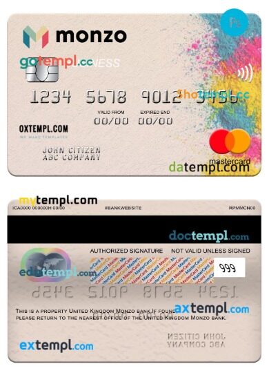 United Kingdom Monzo bank business mastercard template in PSDÂ format United Kingdom Monzo bank business mastercard template in PSDÂ format