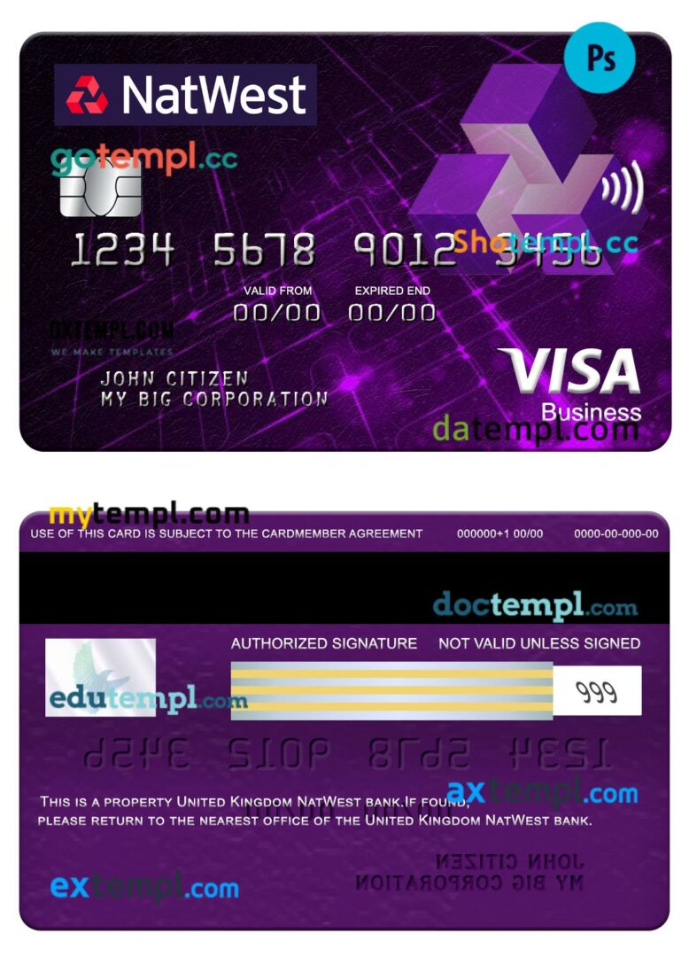 United Kingdom NatWest bank visa business card template in PSDÂ format United Kingdom NatWest bank visa business card template in PSDÂ format
