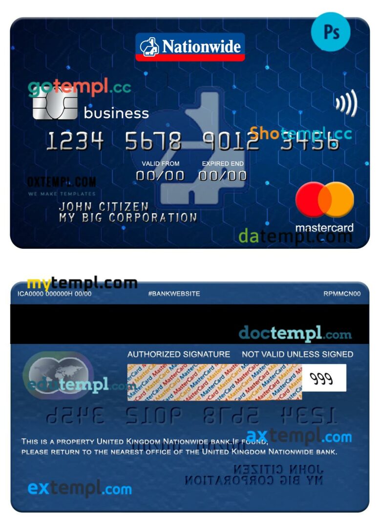 United Kingdom Nationwide bank business mastercard template in PSDÂ format United Kingdom Nationwide bank business mastercard template in PSDÂ format