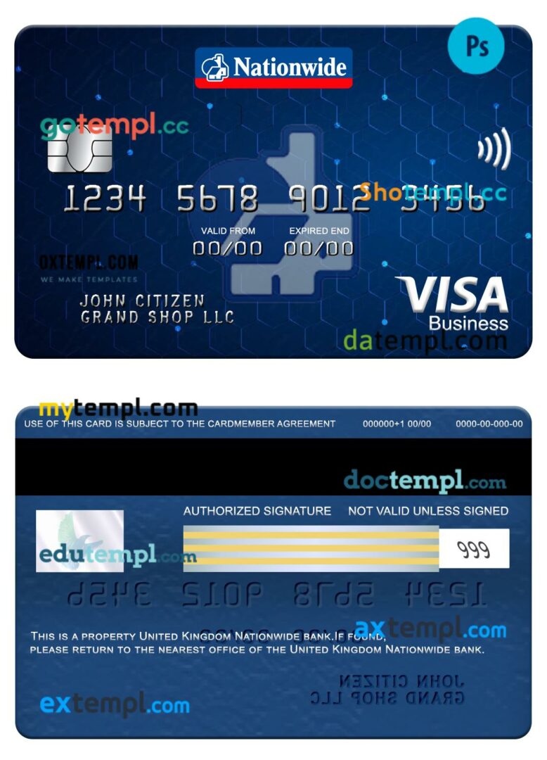United Kingdom Nationwide bank visa business card template in PSDÂ format United Kingdom Nationwide bank visa business card template in PSDÂ format