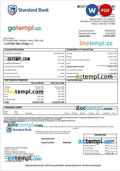 United Kingdom Standard bank mortgage statement in Word and PDF formats United Kingdom Standard bank mortgage statement in Word and PDF formats