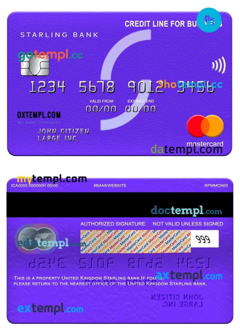 United Kingdom Starling bank credit line for business mastercard template in PSDÂ format United Kingdom Starling bank credit line for business mastercard template in PSDÂ format