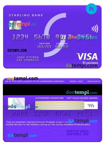 United Kingdom Starling bank visa business card template in PSDÂ format United Kingdom Starling bank visa business card template in PSDÂ format