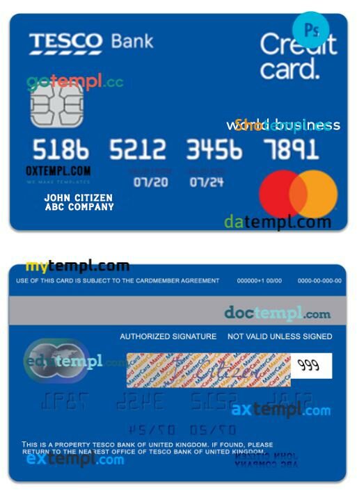 United Kingdom TESCO Bank world business credit card template in PSDÂ format United Kingdom TESCO Bank world business credit card template in PSDÂ format