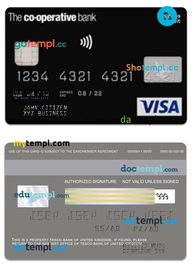 United Kingdom The Co-operative Bank business credit visa card template in PSDÂ format United Kingdom The Co-operative Bank business credit visa card template in PSDÂ format