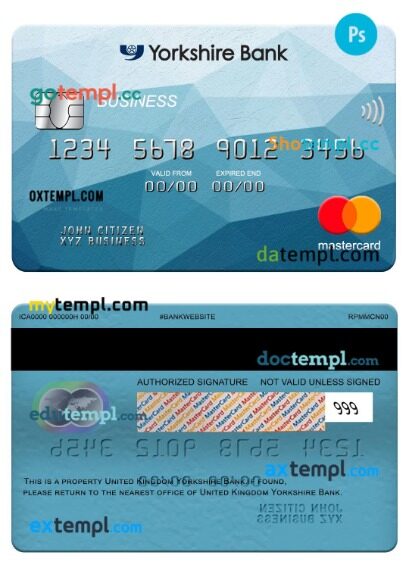 United Kingdom Yorkshire Bank business mastercard template in PSDÂ format United Kingdom Yorkshire Bank business mastercard template in PSDÂ format