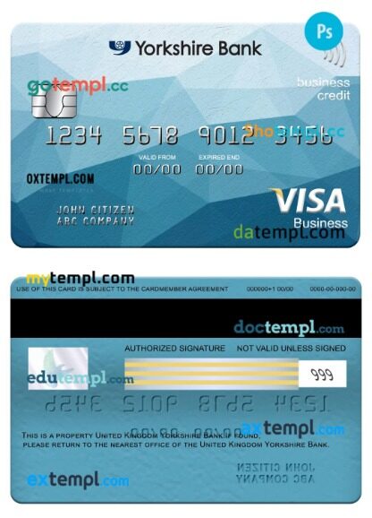 United Kingdom Yorkshire Bank visa business credit card template in PSDÂ format United Kingdom Yorkshire Bank visa business credit card template in PSDÂ format