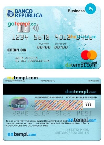 Uruguay Banco De La Republica Oriental Del Uruguay bank business cash mastercard template in PSDÂ format Uruguay Banco De La Republica Oriental Del Uruguay bank business cash mastercard template in PSDÂ format