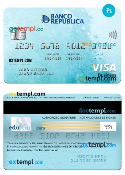Uruguay Banco De La Republica Oriental Del Uruguay bank visa business card template in PSDÂ format Uruguay Banco De La Republica Oriental Del Uruguay bank visa business card template in PSDÂ format