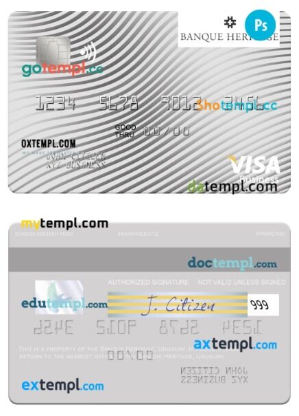 Uruguay Banque Heritage visa business card template in PSDÂ format Uruguay Banque Heritage visa business card template in PSDÂ format