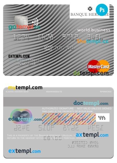 Uruguay Banque Heritage world business mastercard template in PSDÂ format Uruguay Banque Heritage world business mastercard template in PSDÂ format